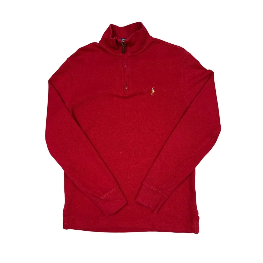 Polo Ralph Lauren Quarter Zip Men XS Red Estate Rib Pullover Long Sleeve Sweater